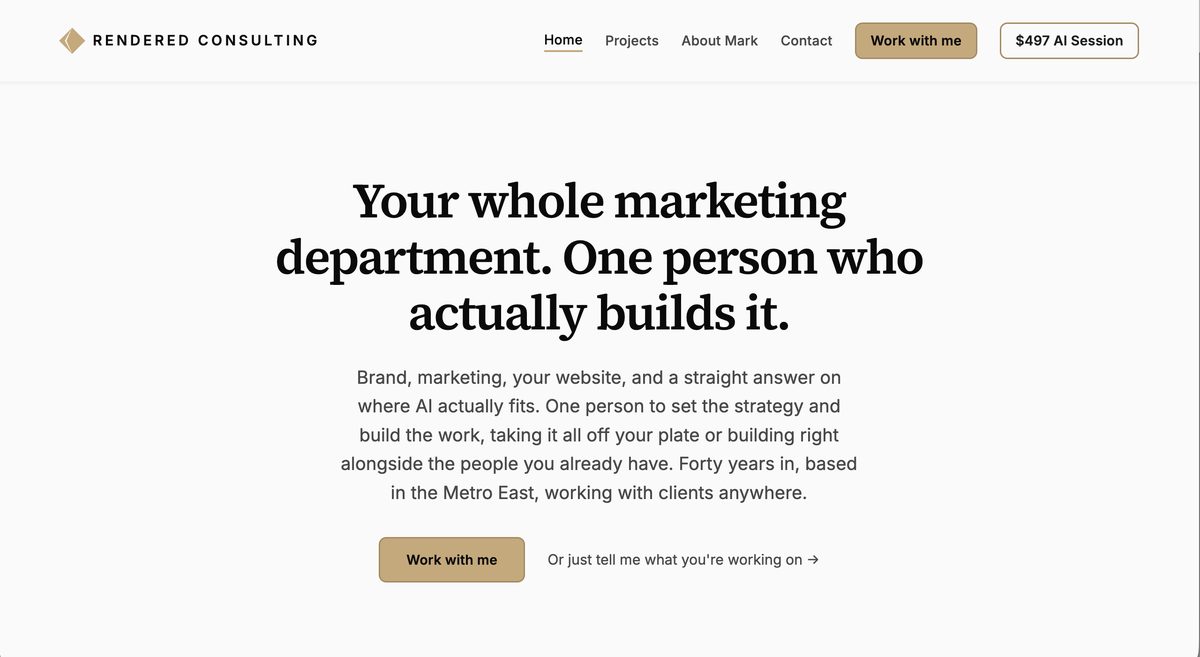 Rendered Consulting homepage