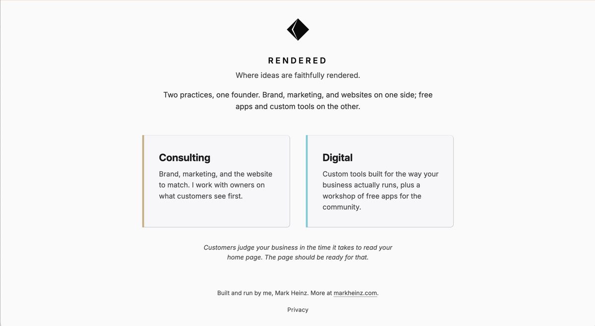 Rendered HQ homepage