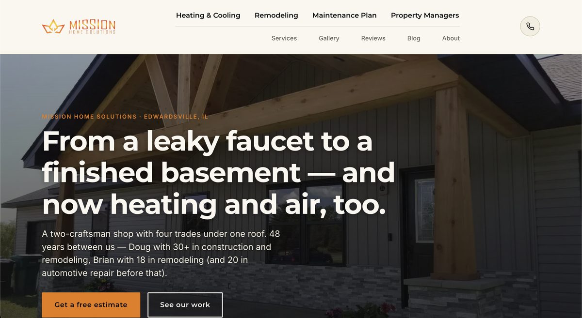 Mission Home Solutions website, built by Rendered