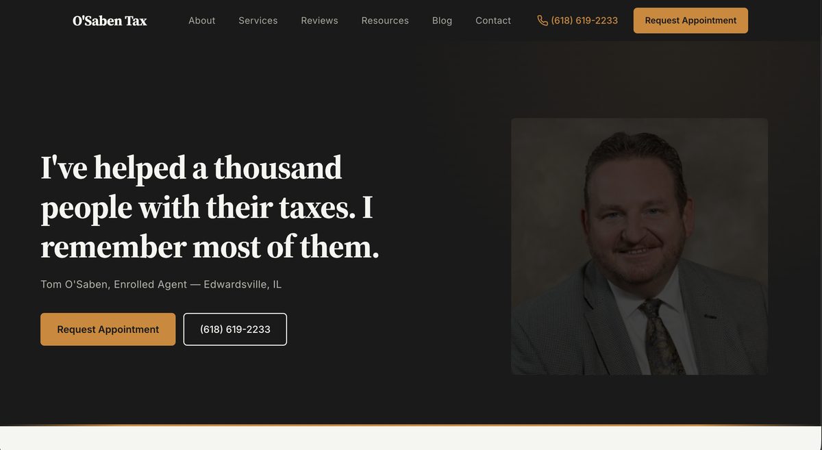 O'Saben Tax website, built by Rendered