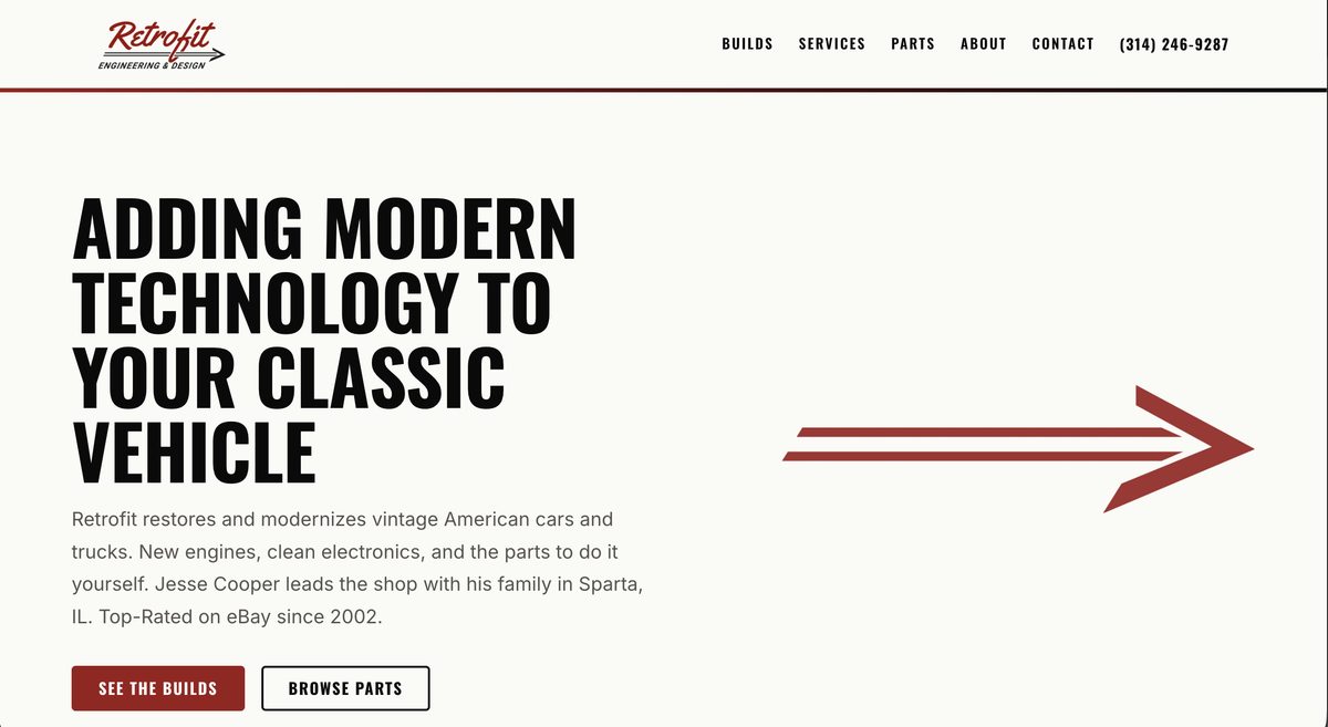 Retrofit Engineering and Design website, built by Rendered